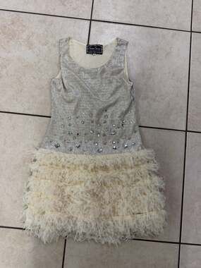 Sara Sara The Collection Girls Beaded Shimmer Dress with Tiered Fringe Skirt